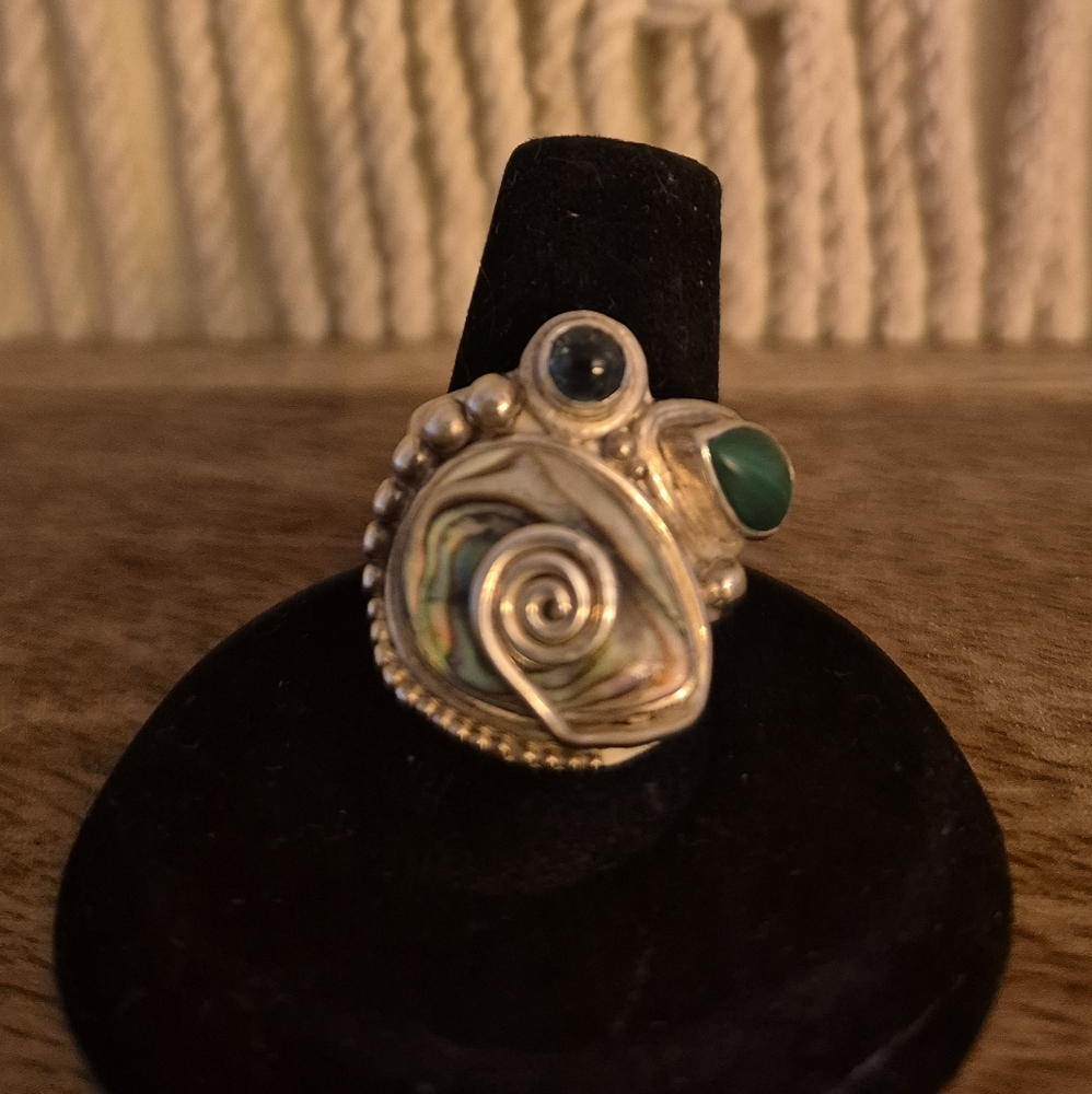 Paua Shell, Malicite & Topaz 925 Ring